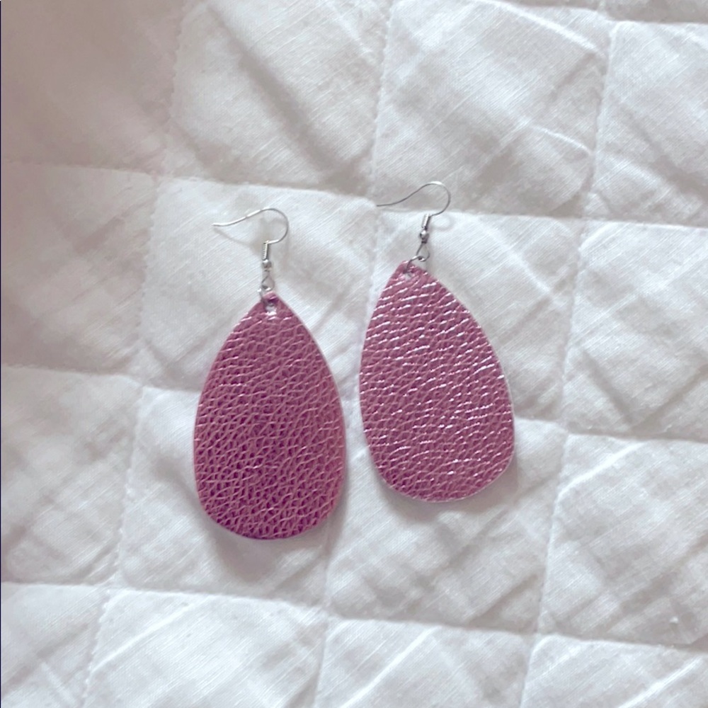 Pink leather like statement earring